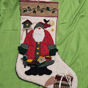 Santa Applique Quilted Folk Art 3D Christmas Stocking